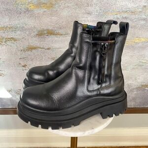 Kurt Geiger Boots Womens Size 9 Black Leather Chunky Platform Lug Sole Zip Ankle